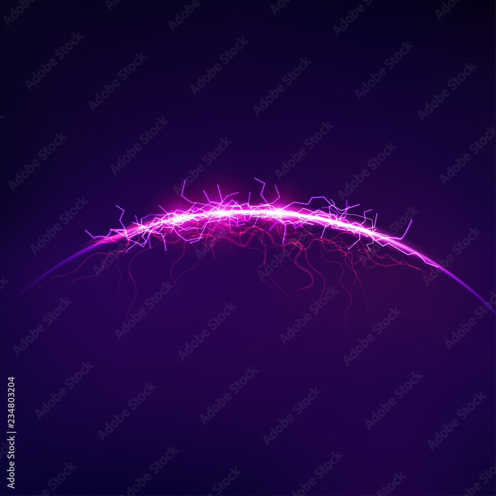 Poster 3d illuminated curve of glowing lightning particles, abstract futuristic background