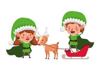 elf couple with sleigh and reindeer sleigh avatar chatacter