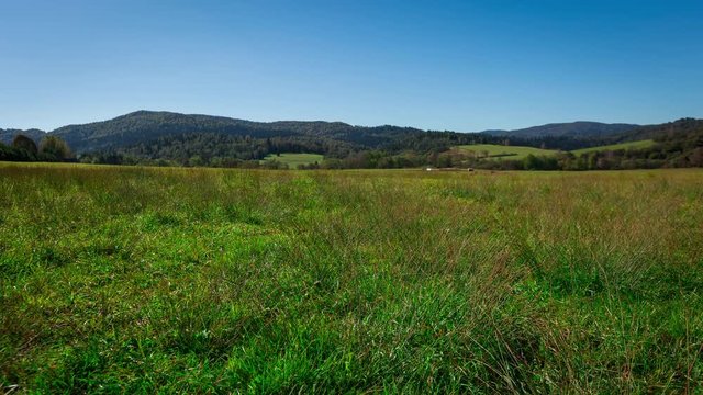 Mountain meadow in Bieszczady mountains in 4k time lapse. 3840x2160, 24fps.