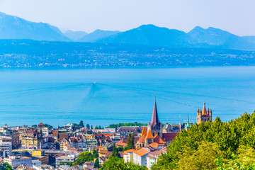 Aerial view of swiss city Lausanne, Switzerland