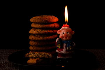 birthday cake with burning candles