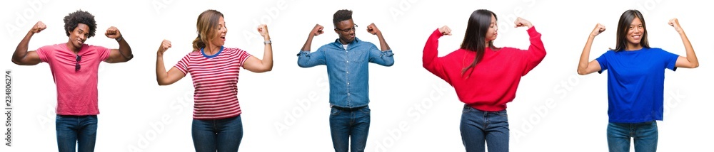 Sticker composition of african american, hispanic and chinese group of people over isolated white background