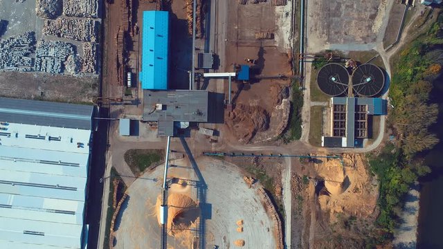 aerial top view of wood industry factory