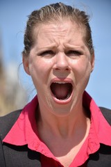 Business Woman Shouting Wearing Suit