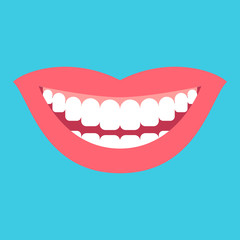 White tooth smile flat design style on blue background