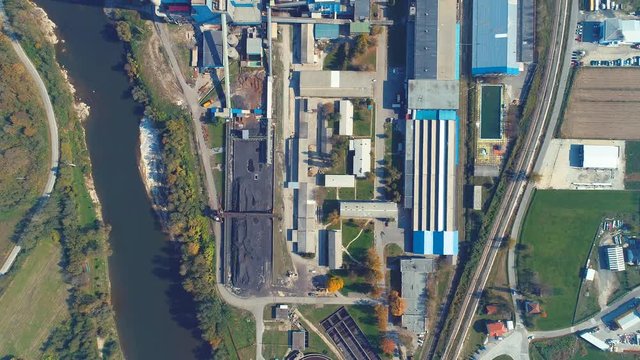 aerial top view of wood industry factory