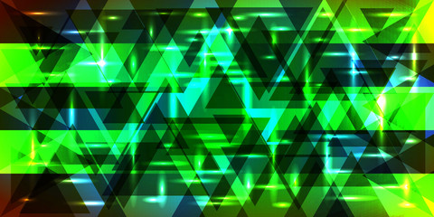 Vector pattern of shimmering triangles and stripes in green colo