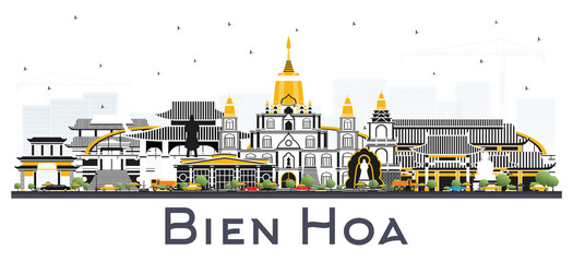 Naklejka premium Bien Hoa Vietnam City Skyline with Gray Buildings Isolated on White.