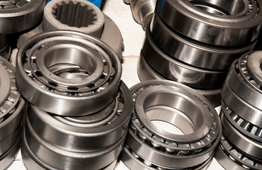 A set of various ball bearings and roller bearings