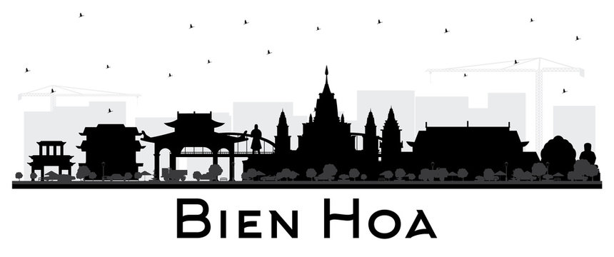 Bien Hoa Vietnam City Skyline Silhouette with Black Buildings Isolated on White.