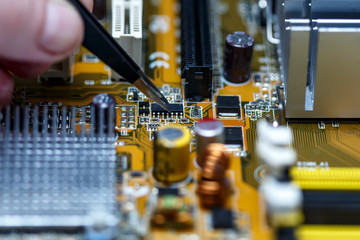 Fototapeta na wymiar Electronic circuit board close up