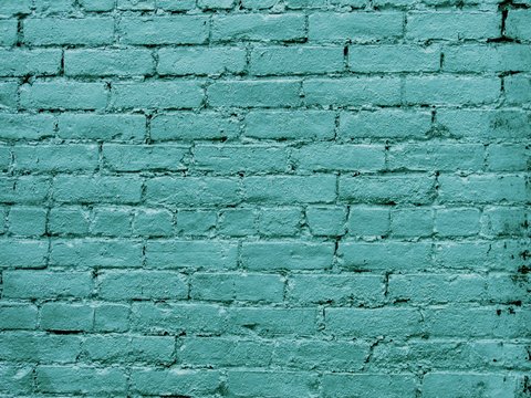 Rough brick wall texture in turquoise color