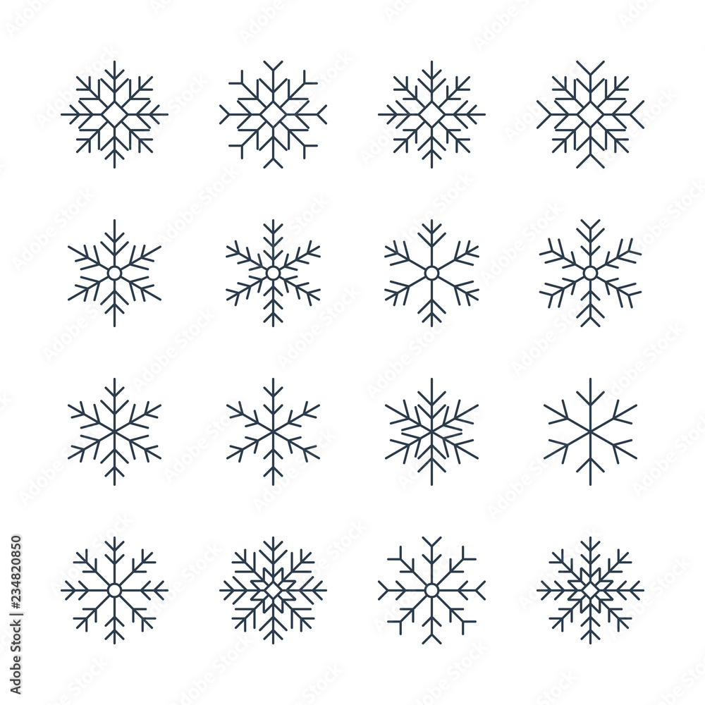 Wall mural thin line snowflake icons