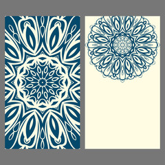 Invitation or Card template with floral mandala pattern. The front and rear side. Vector illustration.