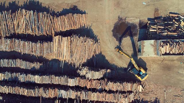 aerial top view of wood industry factory