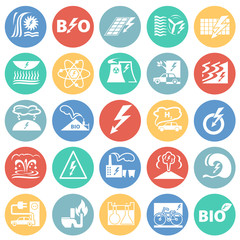 Alternative energy set on color circles background icons