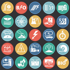 Alternative energy set on color circles black background icons