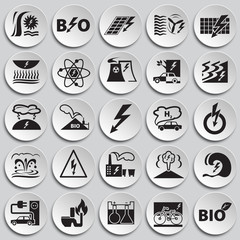 Alternative energy set on plates background icons