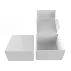 open and close packaging boxe isolated on white background . 3d illustration