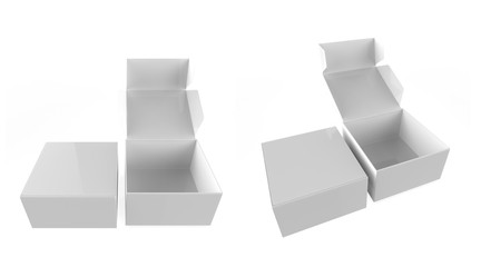 open and close packaging boxe isolated on white background . 3d illustration