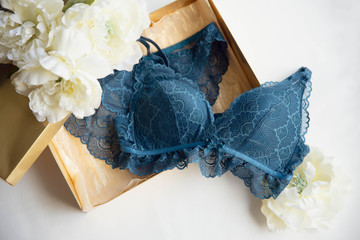 Lingerie in a gift box on white background. Present