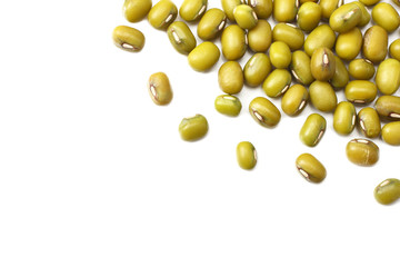 mung beans isolated on white background. top view