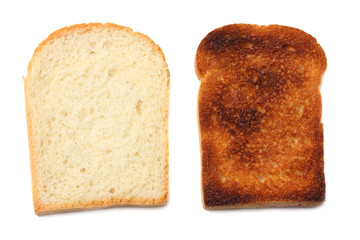 two slices toast bread isolated on white background