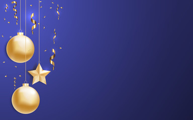 Vector illustration of christmas background with christmas ball star confetti gold color. Excellent with your text. EPS 10