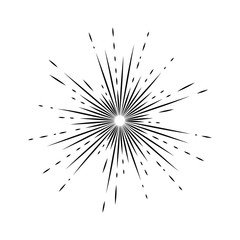 Fototapeta premium Light rays, sunburst and rays of sun. Firework icon. Design elements, linear drawing, vintage hipster style. Light rays sunburst, arrow, ribbon Vector Illustration