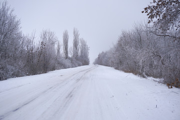  winter road on a frosty day