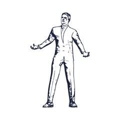 Silhouette of businessman in wizard pose. Web icon for application