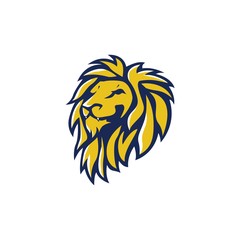 Fototapeta na wymiar Blue Yellow Angry Lion Head, Vector Logo Design, Illustration, Template