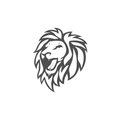 Angry Lion Head Black and White Logo, Sign, Vector Design