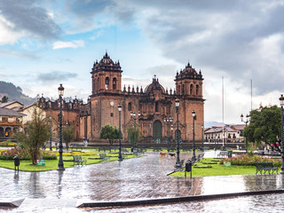 Cusco cathedral in a rainy day