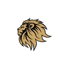 Gold Angry Lion Head Logo, Sign, Flat Design Vector Illustration
