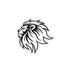 Angry Lion Head Black and White Logo, Sign, Vector Design
