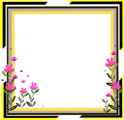 Cosmos Flower Frame Yellow, natural summer field, beautifully relaxing nature, illustration, boundary, frame, stripes for decorating and presentation, colorful colors for making page labels