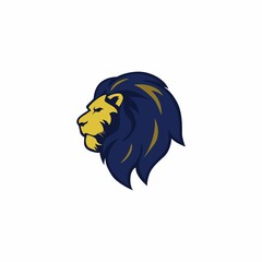 Blue Yellow Lion Head, Vector Logo Design, Illustration, Template