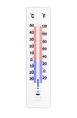Meteorology thermometer isolated on white background. Air temperature minus 29 degrees celsius