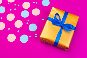 gift box on color background top view