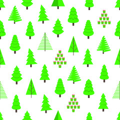 Fototapeta premium Seamless christmas tree green fir flat style design pattern vector illustration. Symbol of family xmas holiday celebration isolated on white background. Simple shape holyday wrap, fabric or texture.