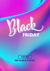 Black Friday sale discount promo offer poster or advertising flyer and coupon with hand lettering. Vertical banner template