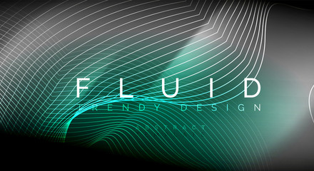 Fototapeta premium Neon glowing fluid wave lines, magic energy space light concept, abstract background wallpaper design, ripple texture illustration