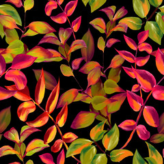 decorative fall leaves seamless pattern for surface design, fabric, wrapping paper, background. abstract style autumn illustration. natural leaf simple repeatable motif on black background