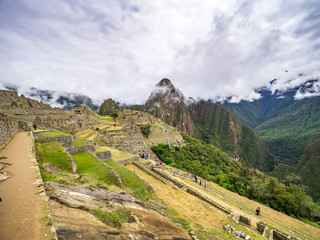 Clouds covering the mountains around Machu Picchu