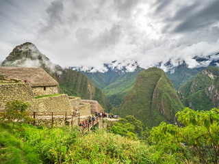 Clouds covering the mountains around Machu Picchu
