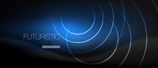 Dark abstract background with glowing neon circles