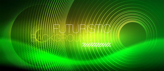 Fototapeta premium Neon glowing techno lines, hi-tech futuristic abstract background template with square shapes