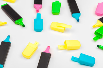 Colored markers isolated on white background