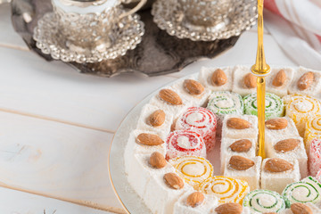 Turkish delight on a wooden table